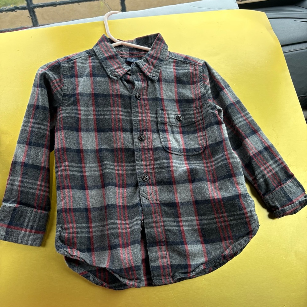 Plaid Kids Shirt - Red and Gray
